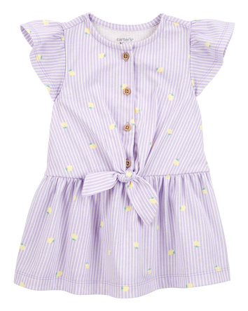 Baby Lemon Print Striped Button-Front Dress, 