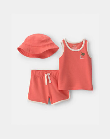 Baby Boy 3-Piece Palm Tree Top & Short Set - Orange, 