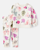 Baby Girl Butterfly Long-Sleeve Cotton Tee & Pant Set - Ivory, image 1 of 3 slides