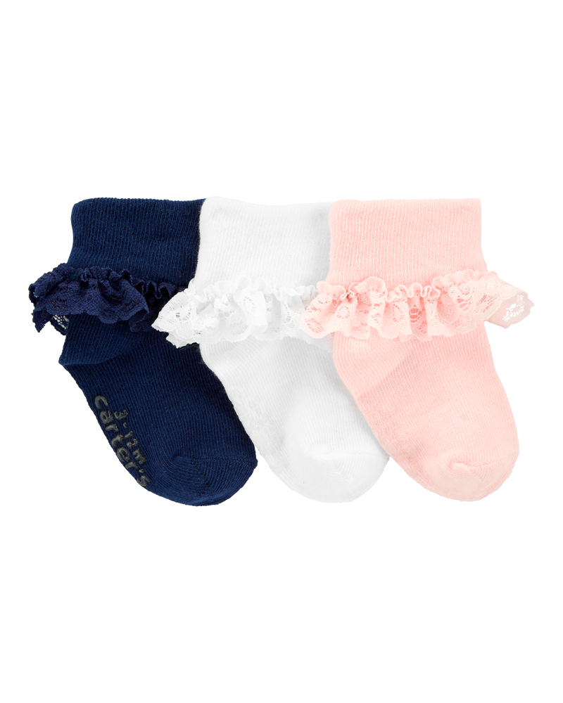 Toddler 3-Pack Lace Cuff Socks, image 1 of 2 slides