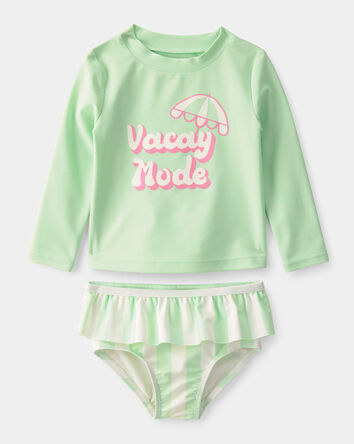 Baby Girl 2-Piece 'Vacay Mode' Rashguard Swimsuit Set - Green, 