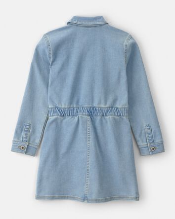 Girls Button-Front Long-Sleeve Denim Dress - Blue, 