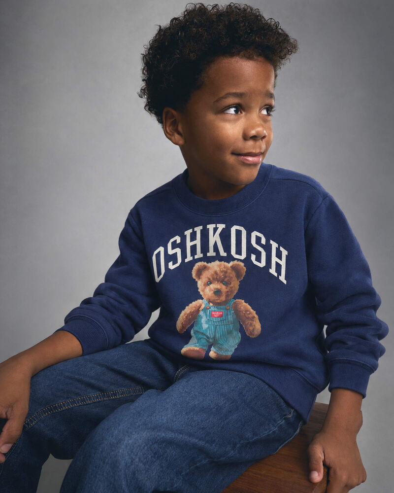 Kids OshKosh Bear Fleece Pullover Sweatshirt - Navy Blue, image 3 of 4 slides