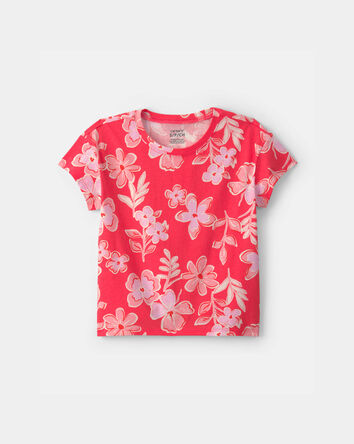 Girls Floral Short-Sleeve Top - Coral, 