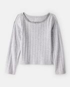 Girls Pointelle Long-Sleeve Top - Grey, image 1 of 4 slides