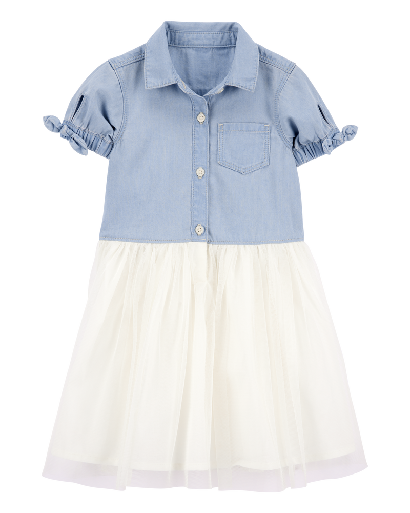 Baby Two-Toned Short-Sleeve Denim Dress, image 1 of 4 slides