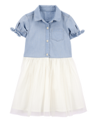 Baby Two-Toned Short-Sleeve Denim Dress, image 1 of 4 slides