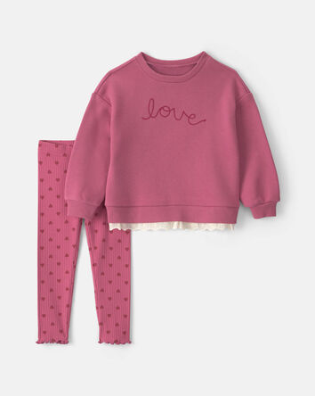Toddler Girl 2-Piece 'Love' Fleece Long-Sleeve Top & Pant Set - Pink, 