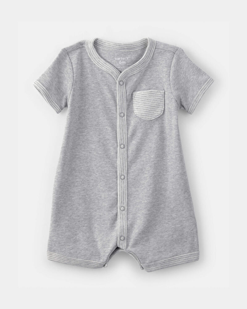 Baby Boy Short-Sleeve Romper - Grey, image 1 of 3 slides