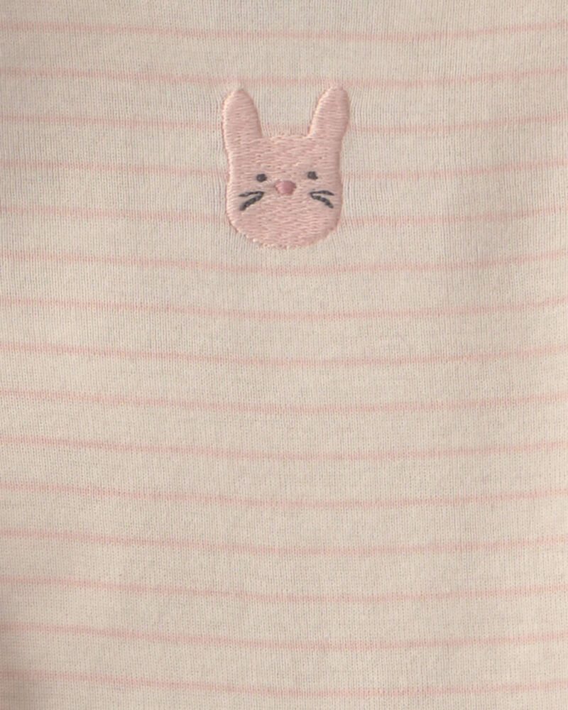 B&eacute;b&eacute; fille - Ensemble 3 pi&egrave;ces &agrave; superposer, haut &agrave; manches courtes en tissu &eacute;ponge &agrave; motif lapin - Rose, image 4 sur 5 diapositives