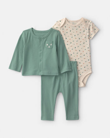 B&eacute;b&eacute; gar&ccedil;on - Ensemble 3 pi&egrave;ces &agrave; superposer avec manches longues et motif dinosaure - Vert, 