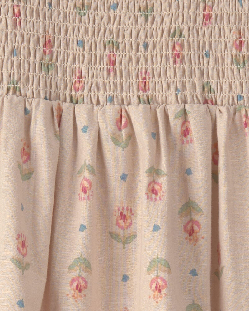 Girls Floral Smocked Midi Dress - Tan, image 3 of 4 slides