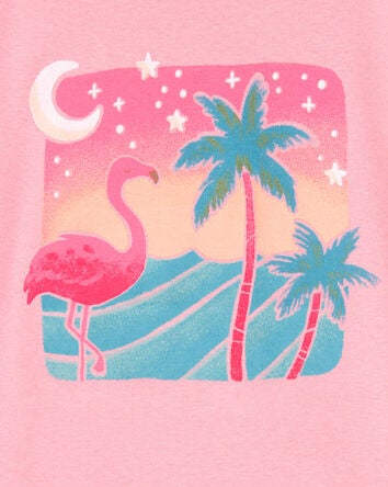 Kid Flamingo Print Snug Fit Cotton 4-Piece Pyjamas, 
