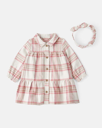 Bébé fille - Ensemble 2 pièces robe à manches longues – Motif écossais, 