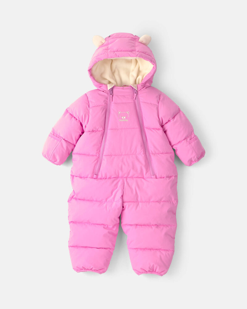 Baby Girl 1 Piece  Puffer Snowsuit- Pink, image 1 of 3 slides