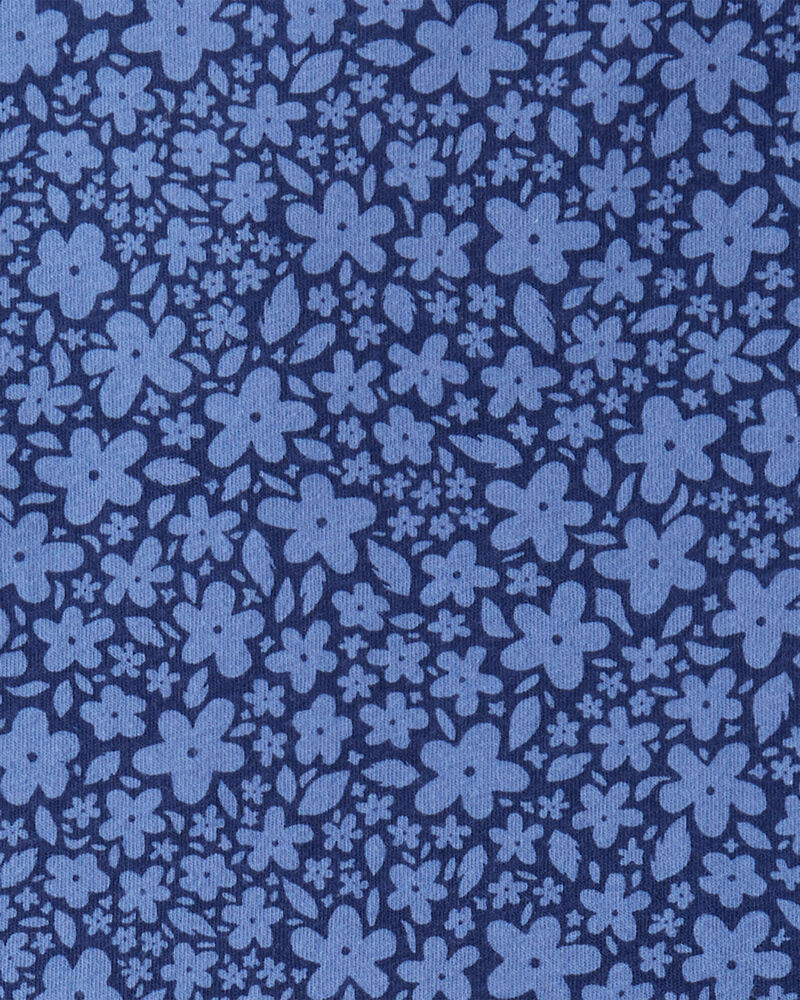 Girls Floral Print Long Sleeve Cotton Dress - Blue, image 3 of 4 slides