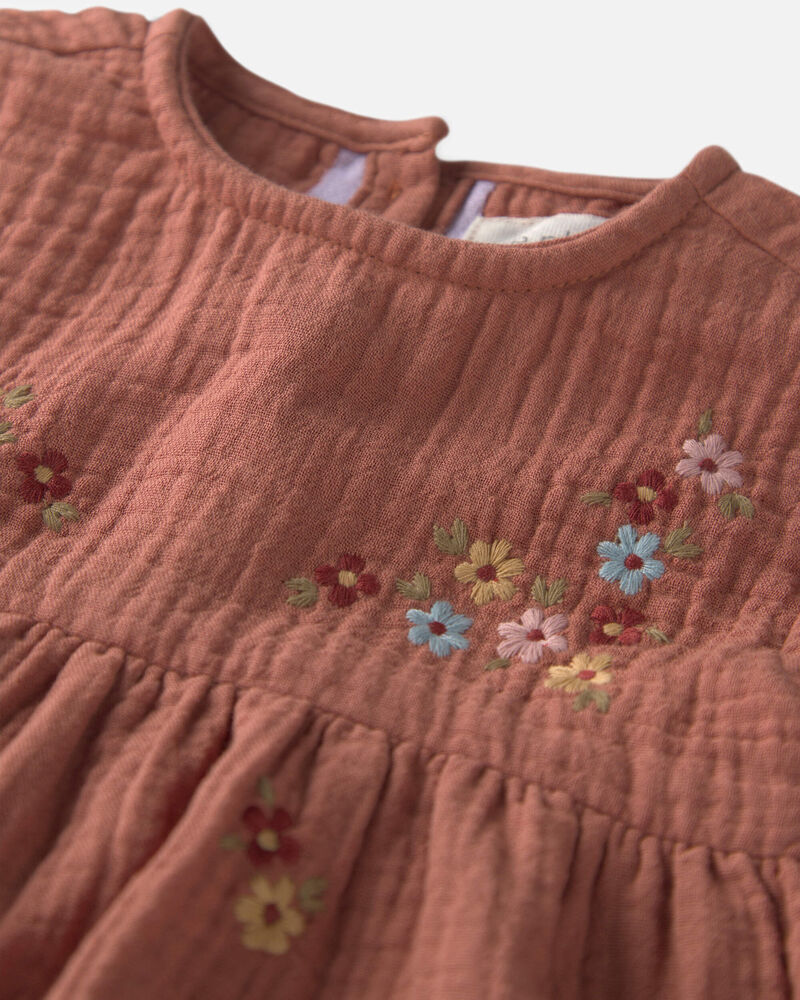 Tout-petit fille - Robe brod&eacute; en gaze de coton biologique, image 3 sur 4 diapositives