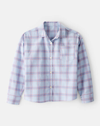 Filles - Chemise boutonn&eacute;e &agrave; manches longues en motif &eacute;cossais - Bleu, 