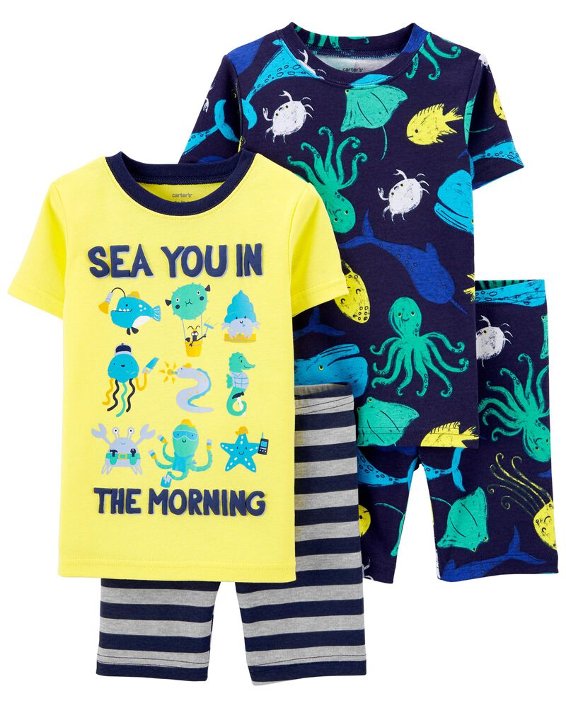 Pyjama 4 pièces en coton ajusté motif mer, image 1 sur 3 diapositives