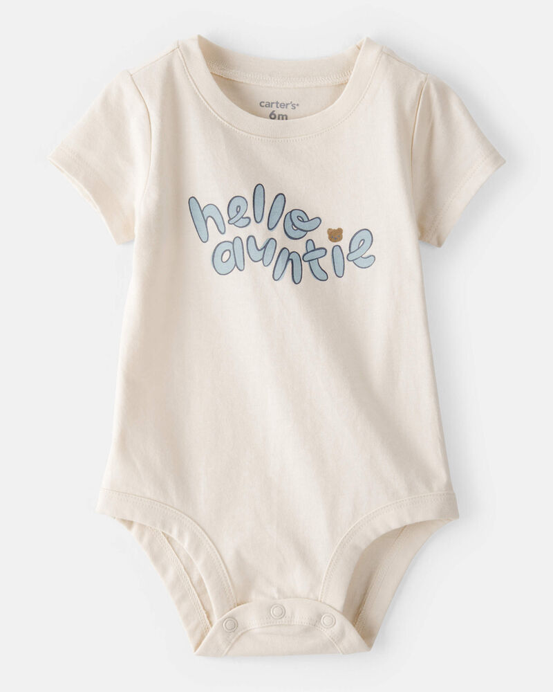 Baby 'Hello Auntie' Short-Sleeve Graphic Bodysuit - Cream, image 1 of 2 slides