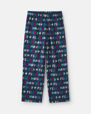 Adult Feliz Navidad' Christmas Fleece Loose Fit Pyjama Bottoms - Navy Blue, 