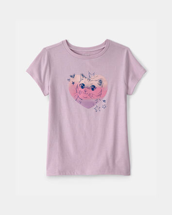 Girls Cat Heart Graphic Tee - Purple, 