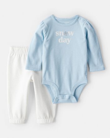 Baby Girl 2-Piece DayDream Fleece Snow Day Bodysuit & Pant Set - Cream/Blue, 