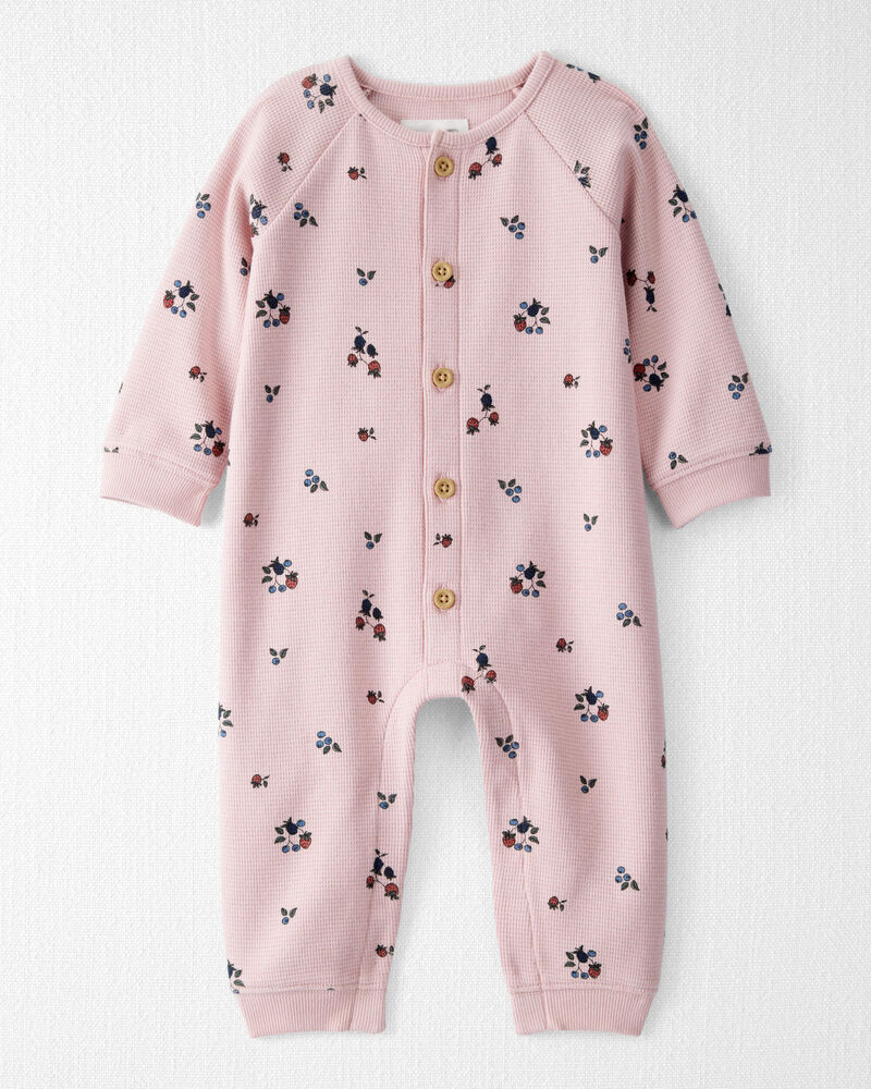 Baby Organic Cotton Waffle Knit Jumpsuit in Berry Blossom Print, image 1 of 5 slides