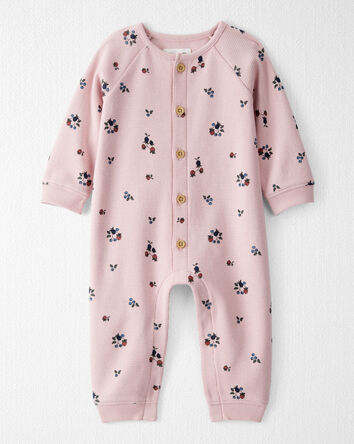 Baby Organic Cotton Waffle Knit Jumpsuit in Berry Blossom Print, 