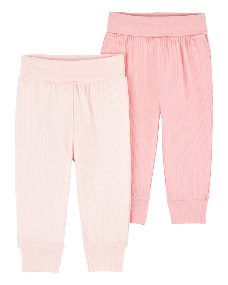 Baby Girl 2-Pack PurelySoft Pull-On Pants - Pink, image 1 of 7 slides