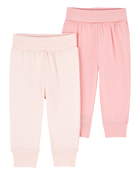 Baby Girl 2-Pack PurelySoft Pull-On Pants - Pink, image 1 of 7 slides