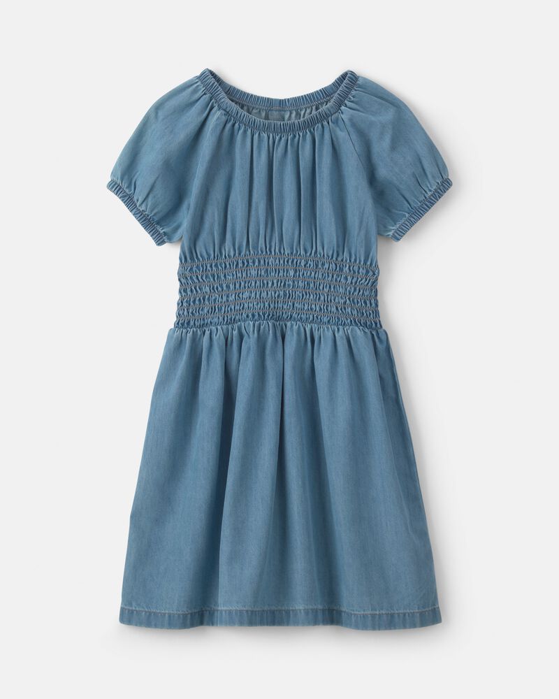 Girls Denim Short-Sleeve Dress - Indigo, image 1 of 4 slides