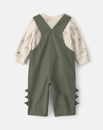 Baby Boy 2-Piece Dinosaur Long-Sleeve Overall Set - Olive Green, 