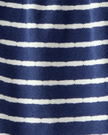 Baby Pointelle Striped Long-Sleeve Bodysuit - Navy, 
