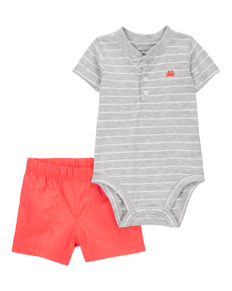Baby 2-Piece Striped Bodysuit & Pull-On Short Set, image 1 of 3 slides