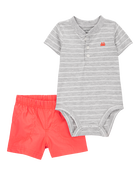 Baby 2-Piece Striped Bodysuit & Pull-On Short Set, image 1 of 3 slides