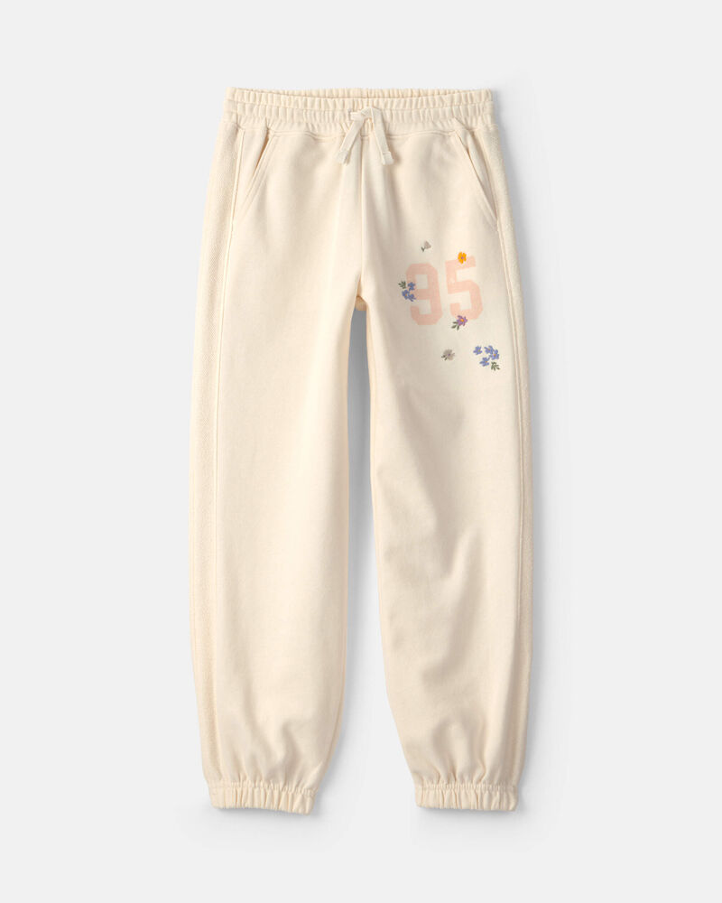 Girls '95' Floral French Terry Joggers - Cream, image 1 of 6 slides