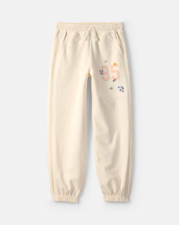 Girls '95' Floral French Terry Joggers - Cream, 