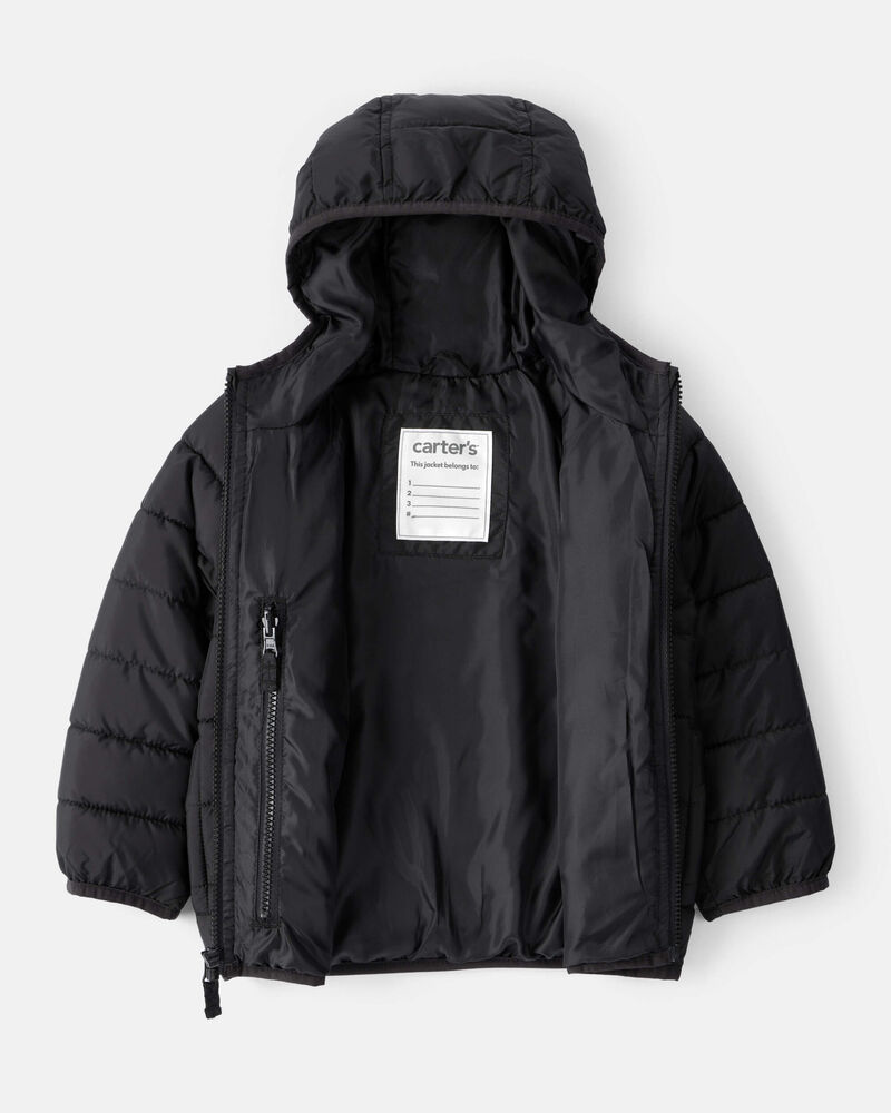 Toddler Hooded Puffer Jacket - Black, image 3 of 5 slides