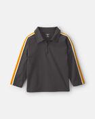 Boys Striped Long-Sleeve Quarter-Zip Polo Shirt - Black, image 1 of 3 slides