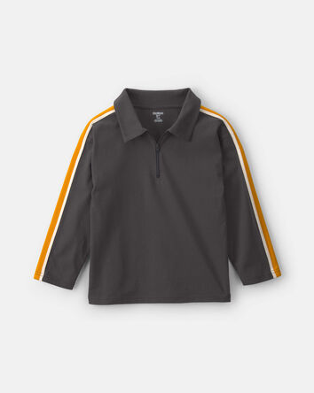 Boys Striped Long-Sleeve Quarter-Zip Polo Shirt - Black, 