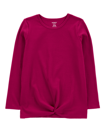 Kid Ribbed Knot Long-Sleeve Top, 