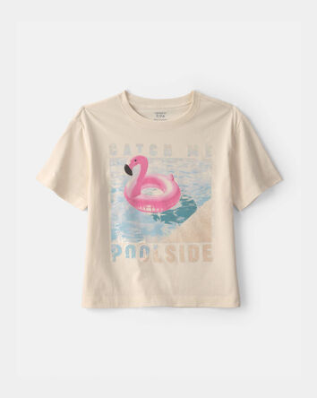 Girls 'Catch Me Poolside' Flamingo Graphic Tee - Cream, 