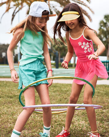 Girls 2-Piece Swimsuit and Cover Up Skirt Set - Pink, 