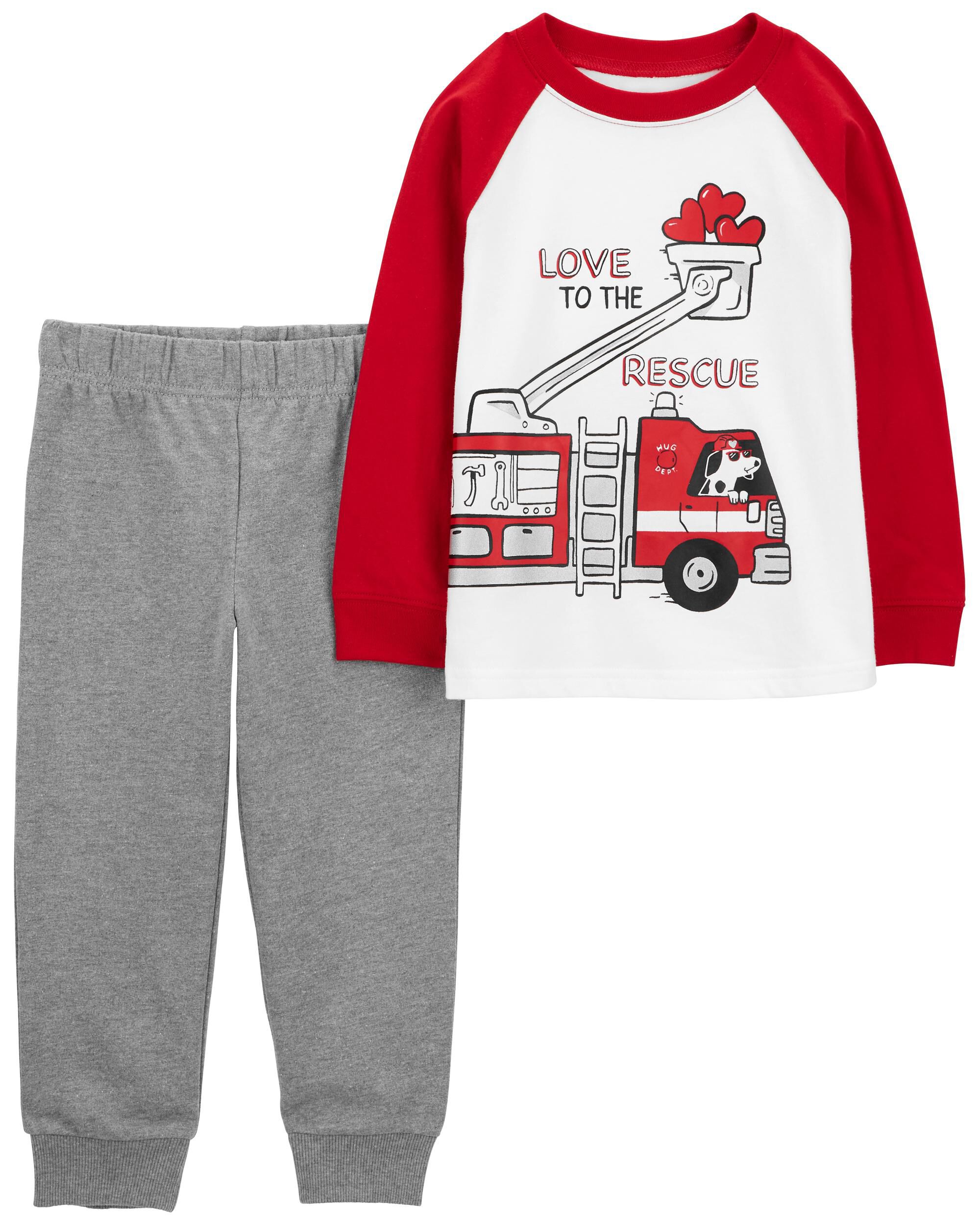 2 Piece Valentine s Day Fire Truck Top and Pants Set