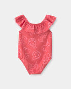 B&eacute;b&eacute; fille - Maillot de bain 1 pi&egrave;ce fleuri pour fille - Rouge, image 3 sur 4 diapositives