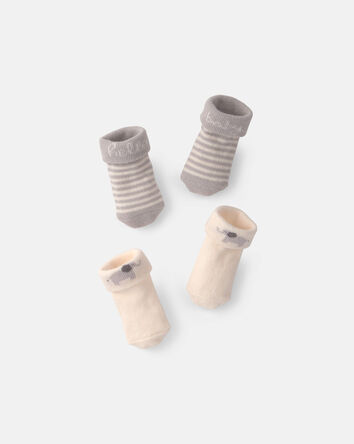 B&eacute;b&eacute; - Emballage 2 paires de chaussons rabattables &laquo;Hello Baby&raquo; - Gris/Ivoire, 