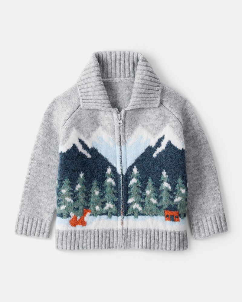 Baby Boy Mountain Print Long-Sleeve Sweater - Grey, image 1 of 3 slides