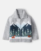 Baby Boy Mountain Print Long-Sleeve Sweater - Grey, image 1 of 3 slides