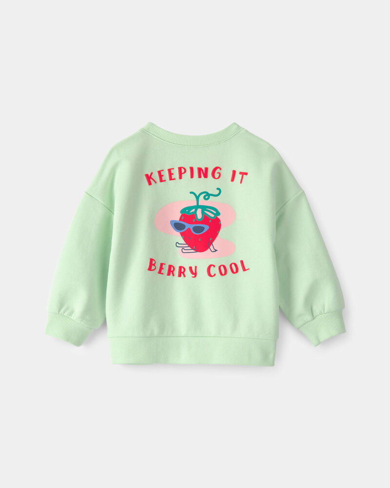 Baby Girl Strawberry French Terry Pullover Sweatshirt - Green, image 2 of 6 slides